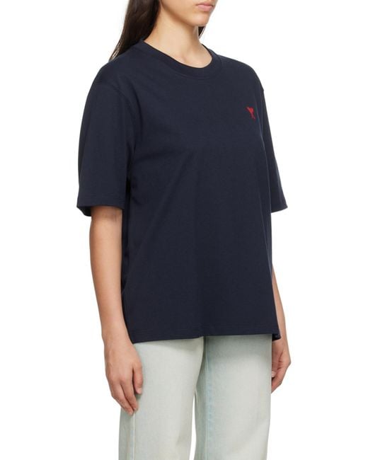 AMI Blue Ami De Coeur Logo Embroidered Crewneck T-Shirt for men
