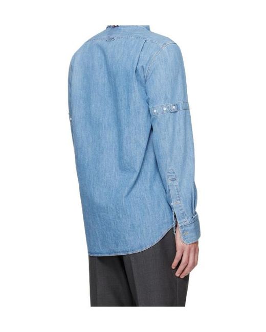 Thom Browne Blue Logo Patch Denim Shirt for men