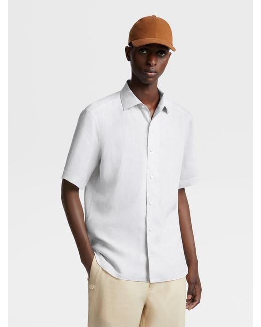 Zegna White Long-Sleeve Linen Shirt for men