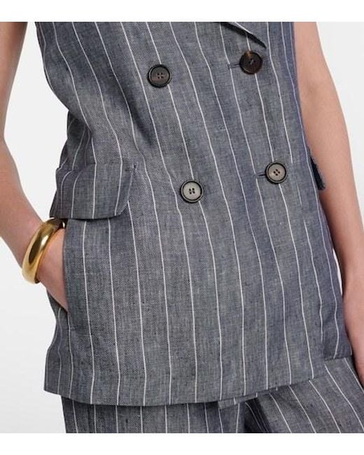 Max Mara Blue Ballo Pinstripe Double-Breasted Linen Vest