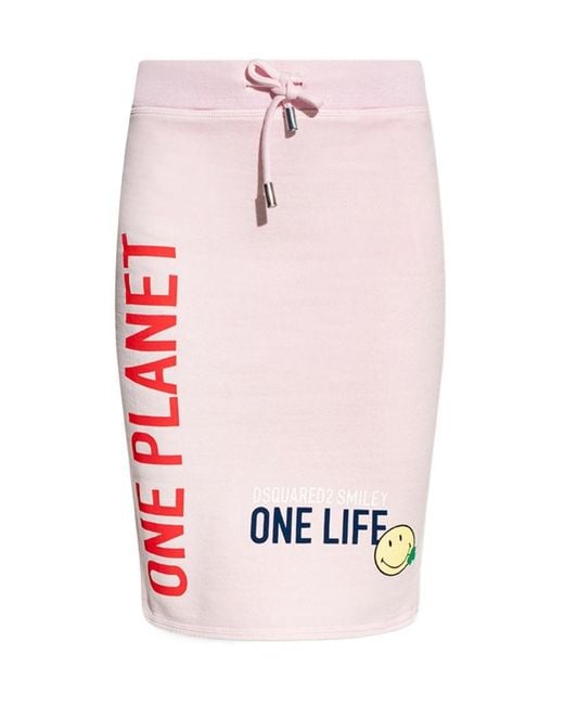 DSquared² Pink Smiley Slogan Print Skirt