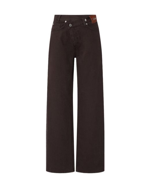Liu Jo Brown Straight Trousers With Asymmetrical Waistband