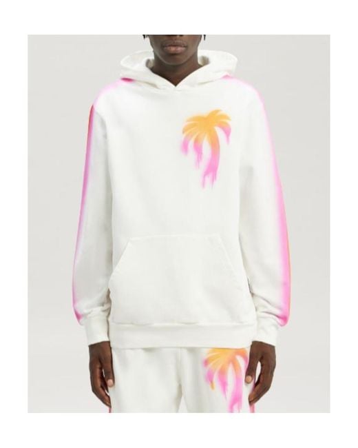 Palm Angels White Sprayed Palm Printed Hoodie for men