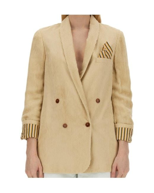 Alysi Natural Double-Breasted V-Neck Blazer