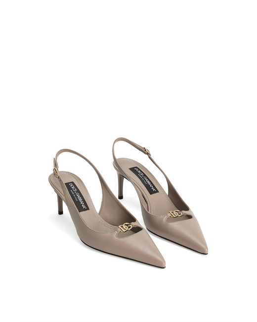 Dolce & Gabbana White Lollo Logo Plaque Slingback Pumps