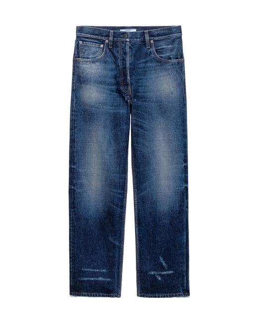 Prada Blue Distressed Straight-Leg Jeans