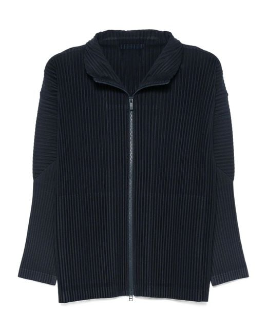 Homme Plissé Issey Miyake Black Pleated Zip-Front Shirt Jacket for men