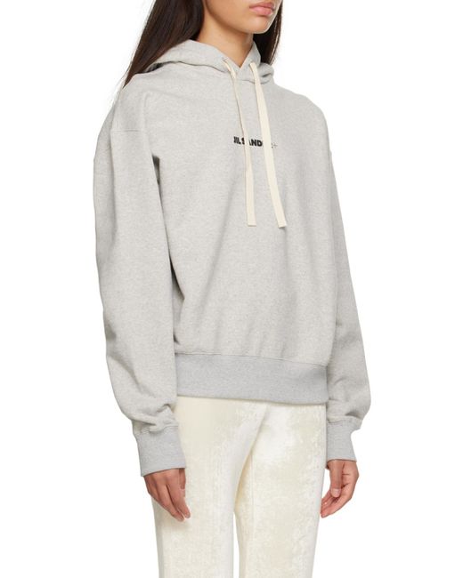 Jil Sander Gray Logo Printed Drawstring Hoodie