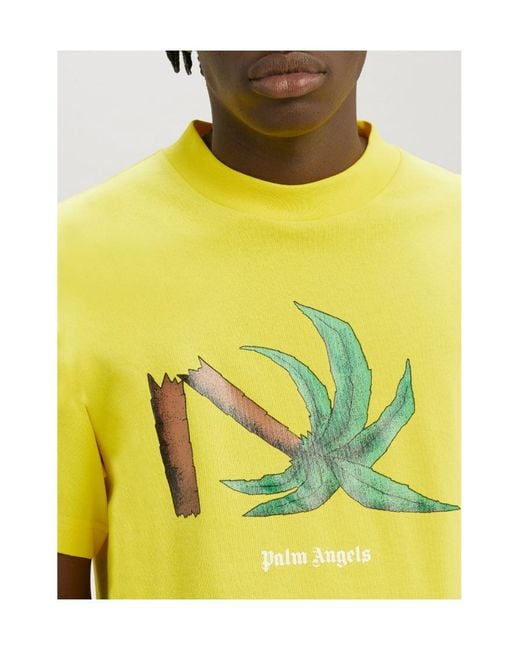 Palm Angels Yellow Broken Palm Print T-Shirt for men