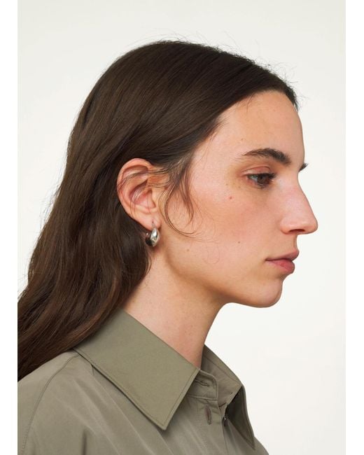 Lemaire Metallic Logo-Engraved Small Curved Drop Earrings