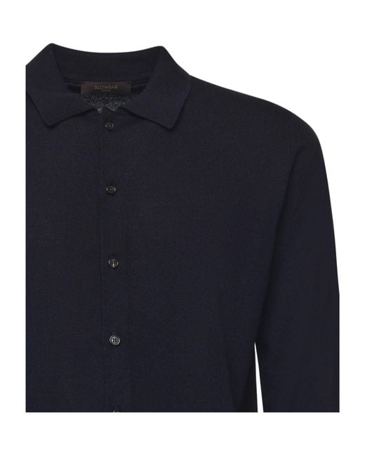 Zanone Blue Virgin Wool Button-Up Shirt for men