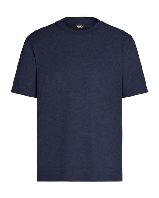 Zegna Blue Fine-Knit Linen T-Shirt for men