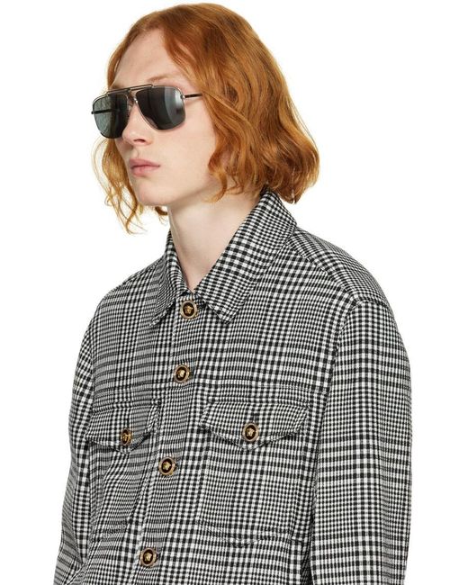 Versace Gray Focus Logo Sunglasses for men