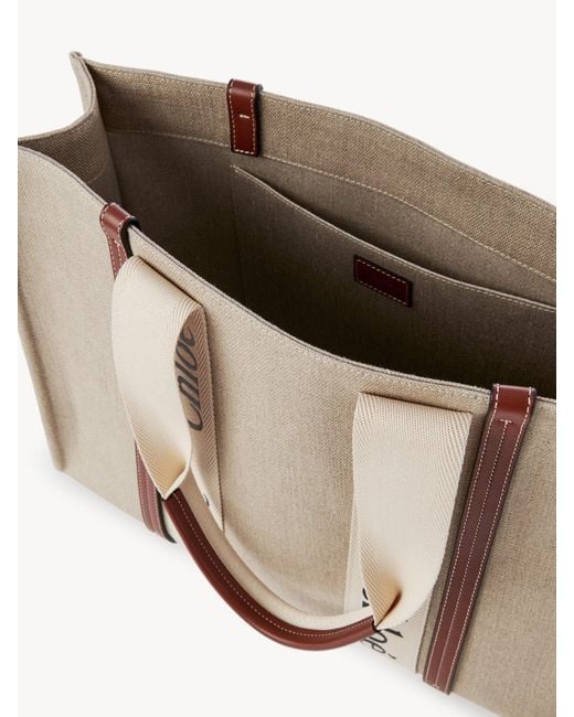 Chloé Natural Chloé Woody Logo Tape Large Tote Bag