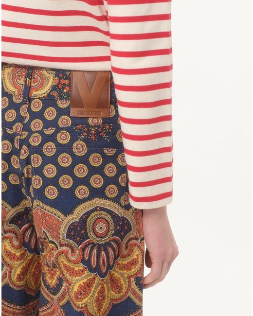 Valentino Blue Paisley-Printed Wide Leg Jeans