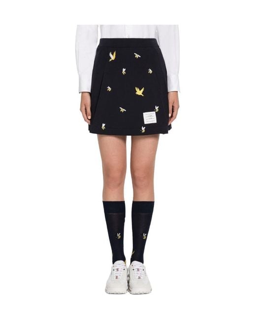 Thom Browne Black Embroidered A-Line Mini Skirt