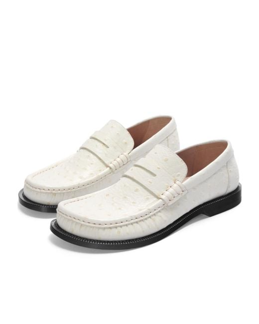Loewe White Campo Embossed Loafers