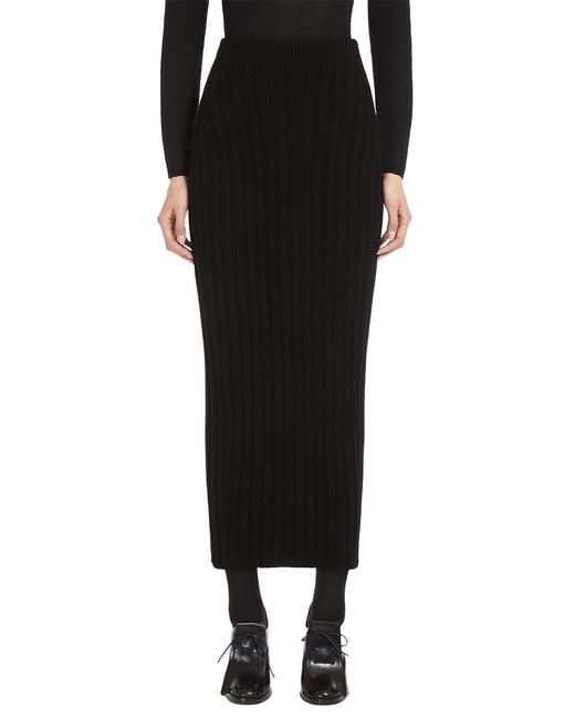 Max Mara Black Seta High-Waisted Ribbed Knit Skirt