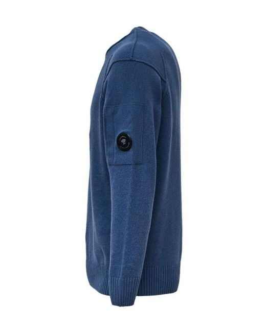 C P Company Blue Lens Crewneck Knitted Sweater for men