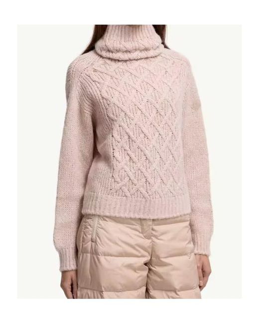 Moncler Pink Logo Patch Turtleneck Jumper