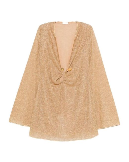 Oseree Natural Oséree Lurex Plunge Mini Dress