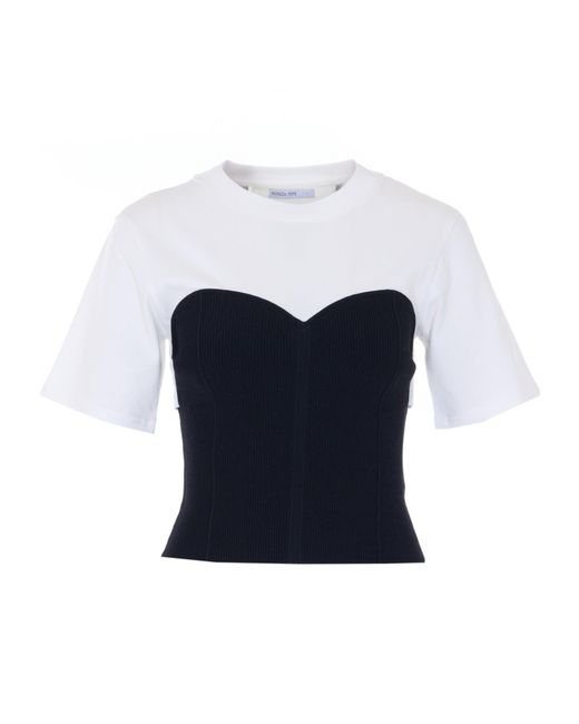 Patrizia Pepe Blue Crewneck Panelled Top