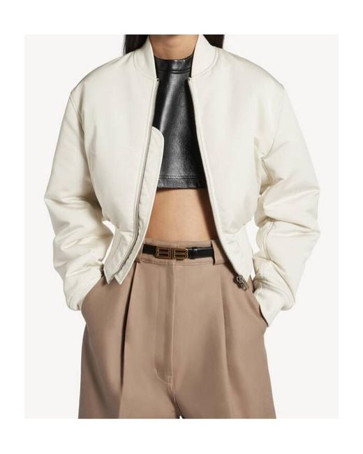 Balenciaga White Technical Faille Cropped Bomber Jacket