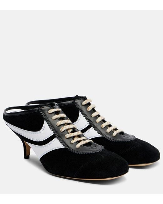 Dries Van Noten Black 65 Leather-Trimmed Suede Mules