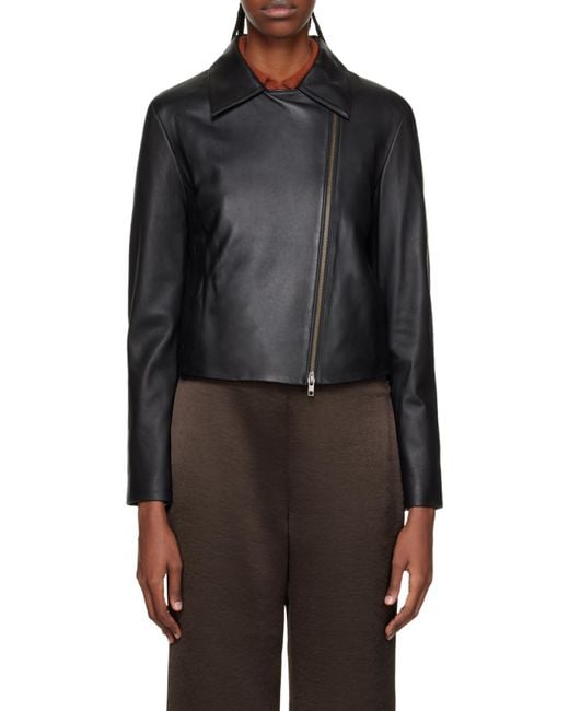 Vince Black Long-Sleeved Leather Jacket