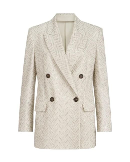 Brunello Cucinelli Natural Dazzling Maxi Chevron Embroidery Blazer