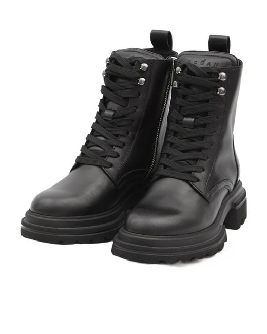 Hogan Black Chunky-Sole Lace-Up Ankle Boots