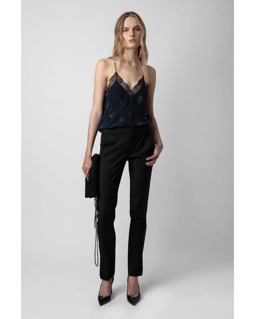 Zadig & Voltaire Blue Christy Lace-Trim Tank Top
