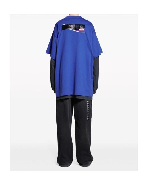 Balenciaga Blue Logo Printed Oversized-Fit T-Shirt for men