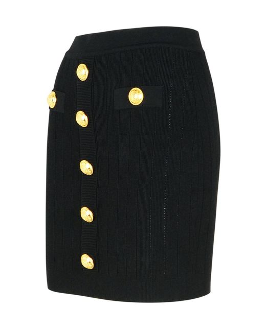 Balmain Black Button Detailed High-Rise Mini Skirt