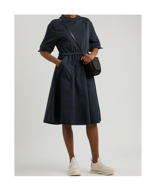Moncler Blue Abito Cotton And Woven Midi Dress