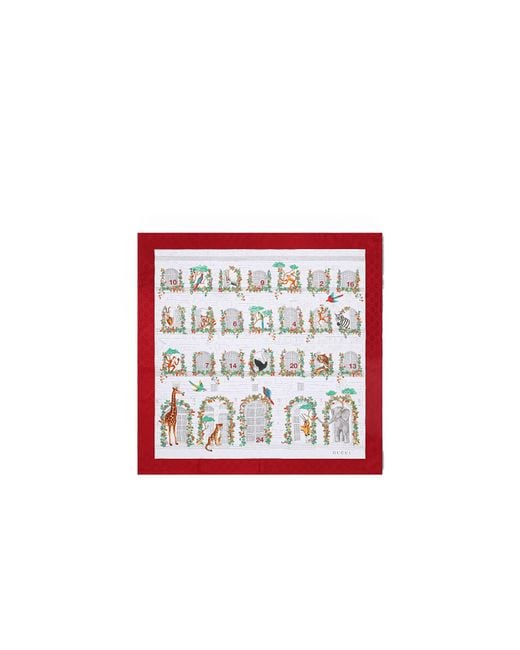 Gucci Red Printed Silk Twill Carré