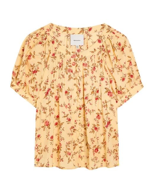 Reformation Natural Calia Floral-Print Voile Blouse