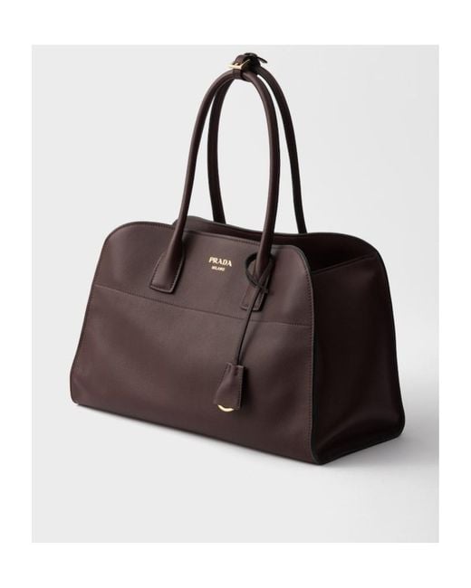 Prada Brown Logo Detailed Open Top Large Tote Bag