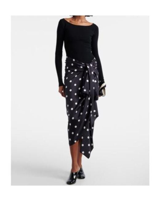 Sportmax Black Polka-Dot Silk Satin Wrap Skirt