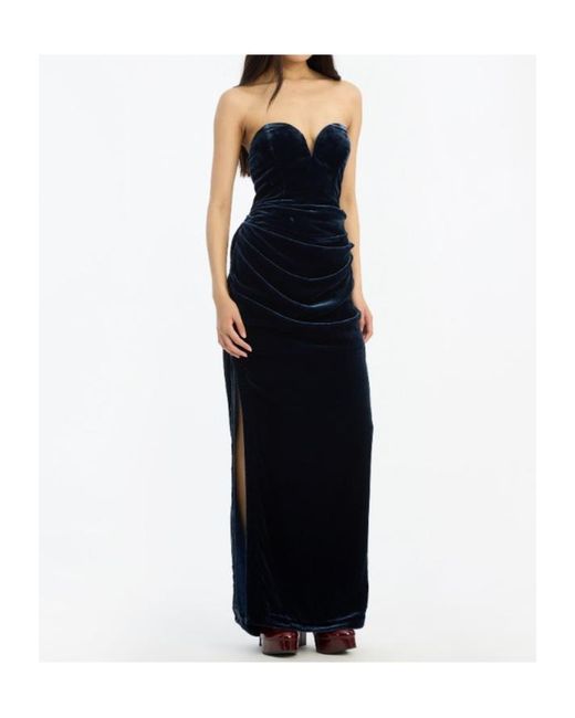 ROTATE BIRGER CHRISTENSEN Blue Velvet Slit Dress