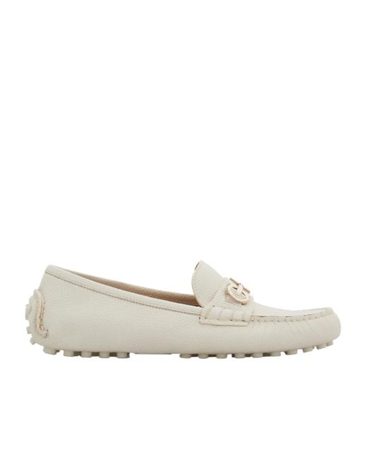Ferragamo White Gancini Detailed Loafers