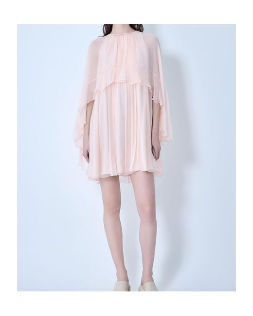 Chloé Pink Chloé Ruffled Cape Mini Dress
