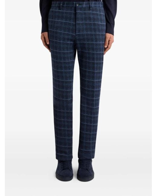Etro Blue Check Jersey Trousers for men