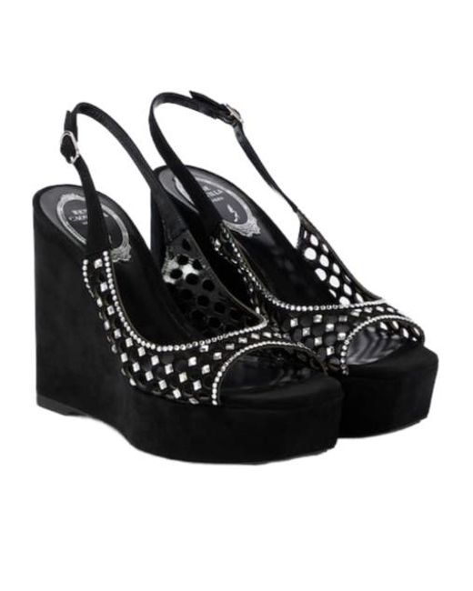 Rene Caovilla Black Embellished Suede Platform Sandals