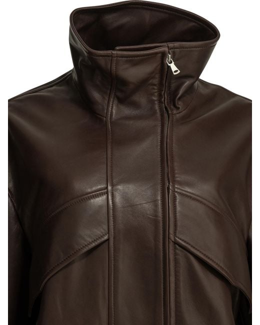 Nour Hammour Brown High-Neck Leather Jacket