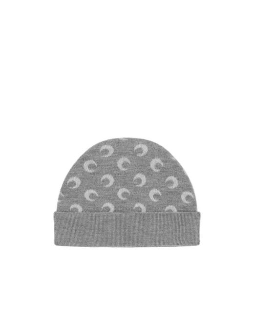MARINE SERRE Gray Moon-Printed Knitted Beanie