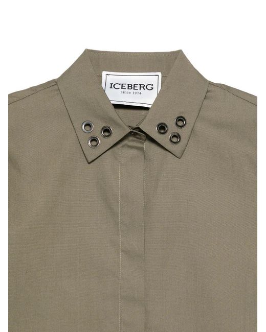 Iceberg Gray Eyelet Collared Top