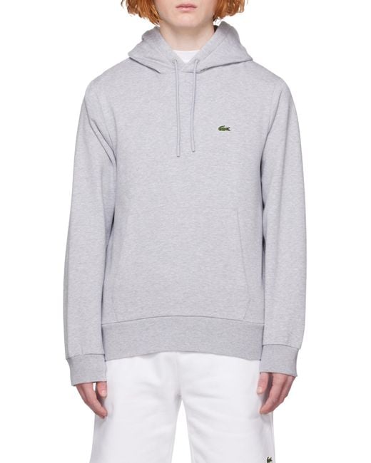 Lacoste White Logo Embroidered Drawstring Hoodie for men