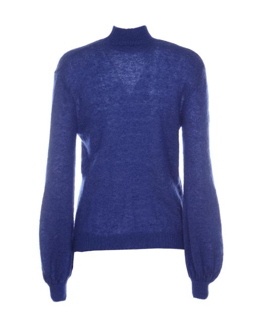 Alberta Ferretti Blue Turtleneck Knitted Jumper