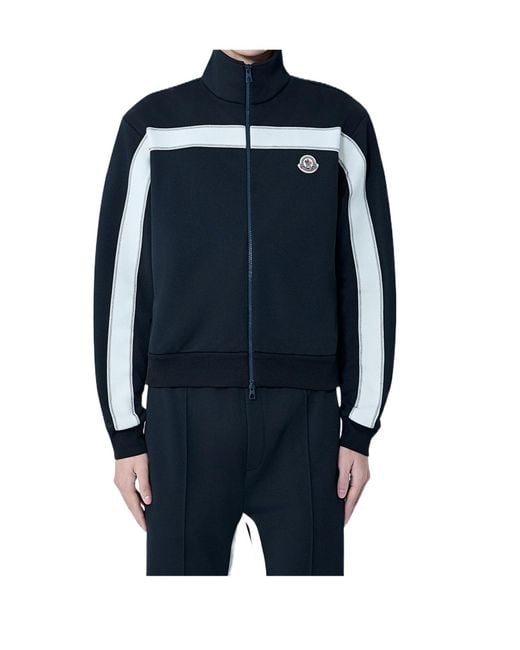 Moncler Blue Contrast Stripe Zip Sweatshirt for men
